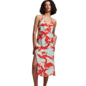 SUPERDRY Red Crane Printed MIDI Halter Slip Dress, BRAND NEW! HARD TO FIND!